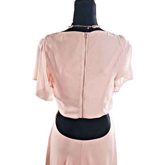 Ali & Jay Peach Chiffon BOHO Rhapsody Flutter Sleeve Backout Maxi Dress Size L - Picture 6 of 6